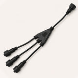 Black 3-way connector for joining multiple outdoor string light strands
