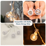 Collage of Stellar Lighting Classic string lights showing compatibility with the White 3-Way Connector