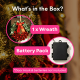 What's in the box for a luxury Christmas wreath: wreath and battery pack, door hook and batteries not included