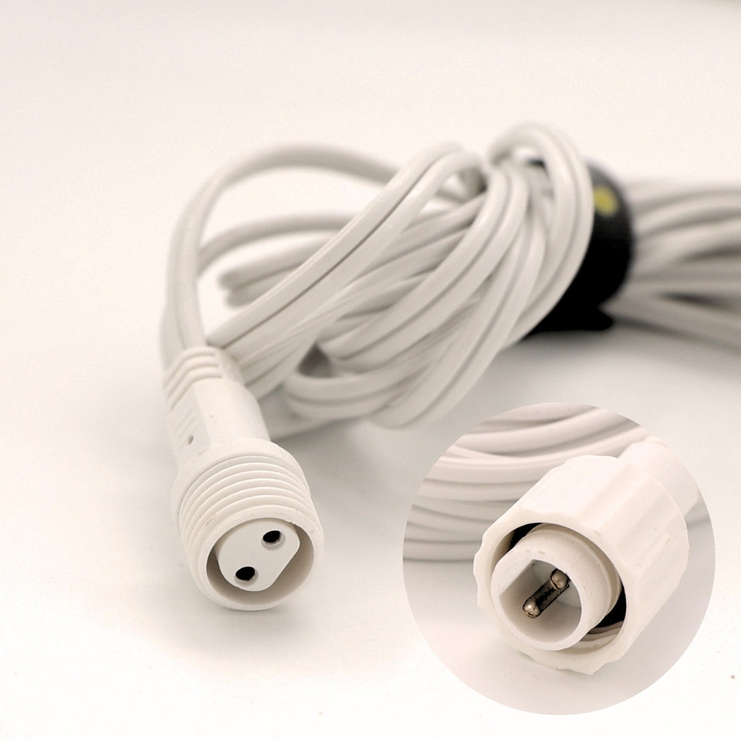 Stellar Lighting's 4m Extension cable connectable parts with the female and male connectors for classic string lights.