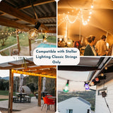 Collage of outdoor string lights in various settings with text overlay. Compatible with Classic String Lights.