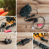 Collage of fairy lights and related components on a wooden surface with Stellar branding.
