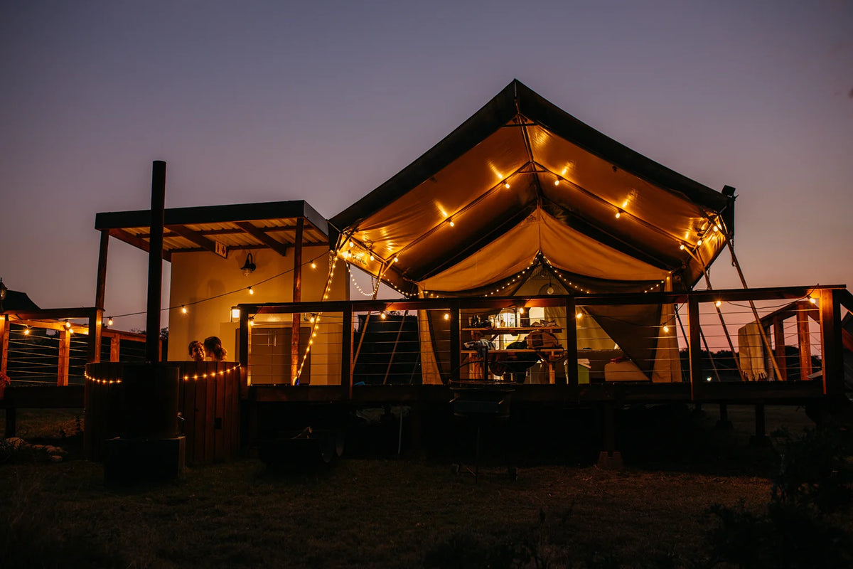 Hospitality Glamping Tent Solar String Lighting at Longhill Reserve in the Eastern Cape near Addo Elephant Park.