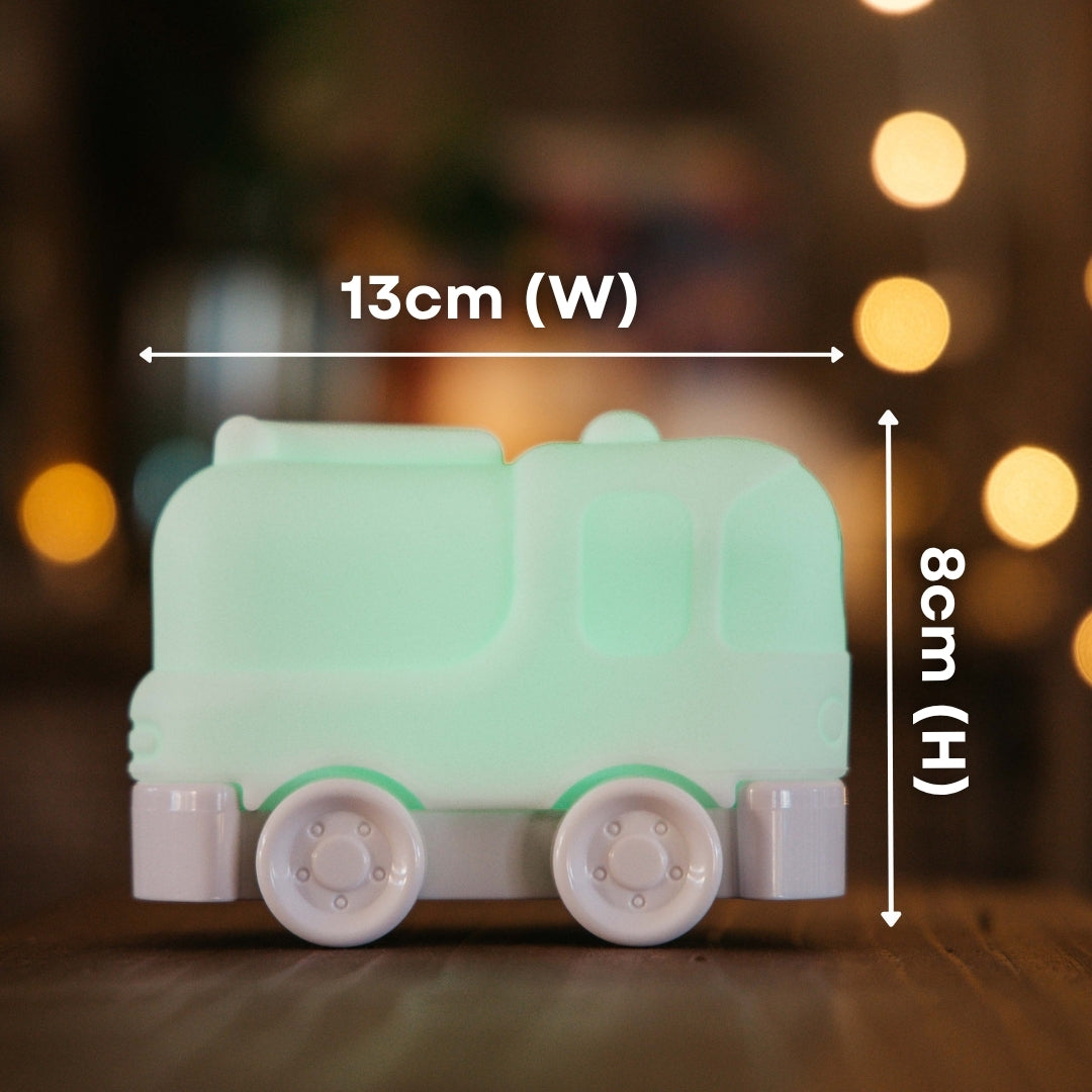 Lightie Truck night light shown with dimension callouts showing 13cm length, 8cm width, and 11cm height