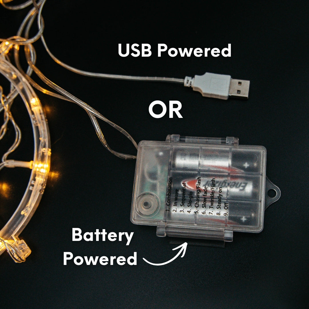 Moon and Star Curtain Fairy Lights powered by USB or 3 AA batteries