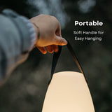 Rechargeable RGB camping lantern showing soft black carry handle for portable outdoor use