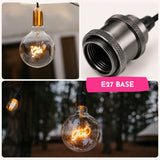 Collage of G125 GIN LED bulb shown in various interior and home bar pendant light settings with warm white GIN filament glowing