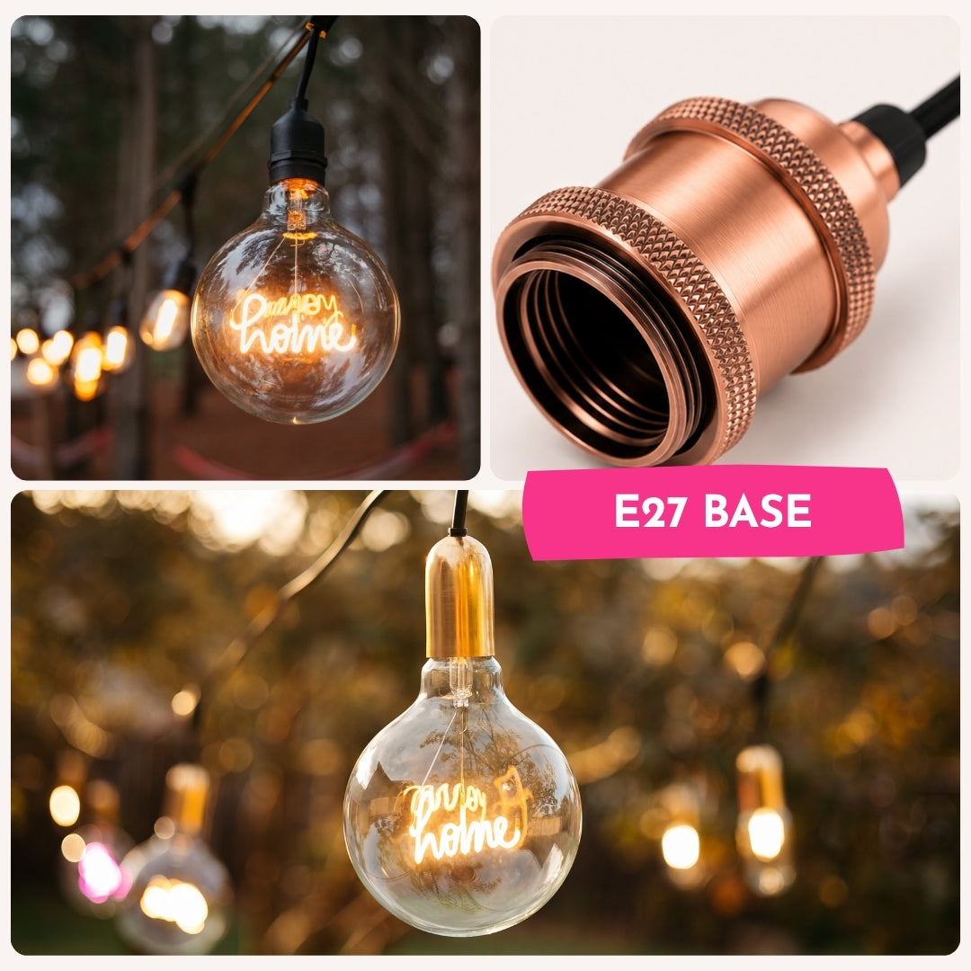Collage of G125 HOME LED bulb shown in various interior pendant and lamp settings
