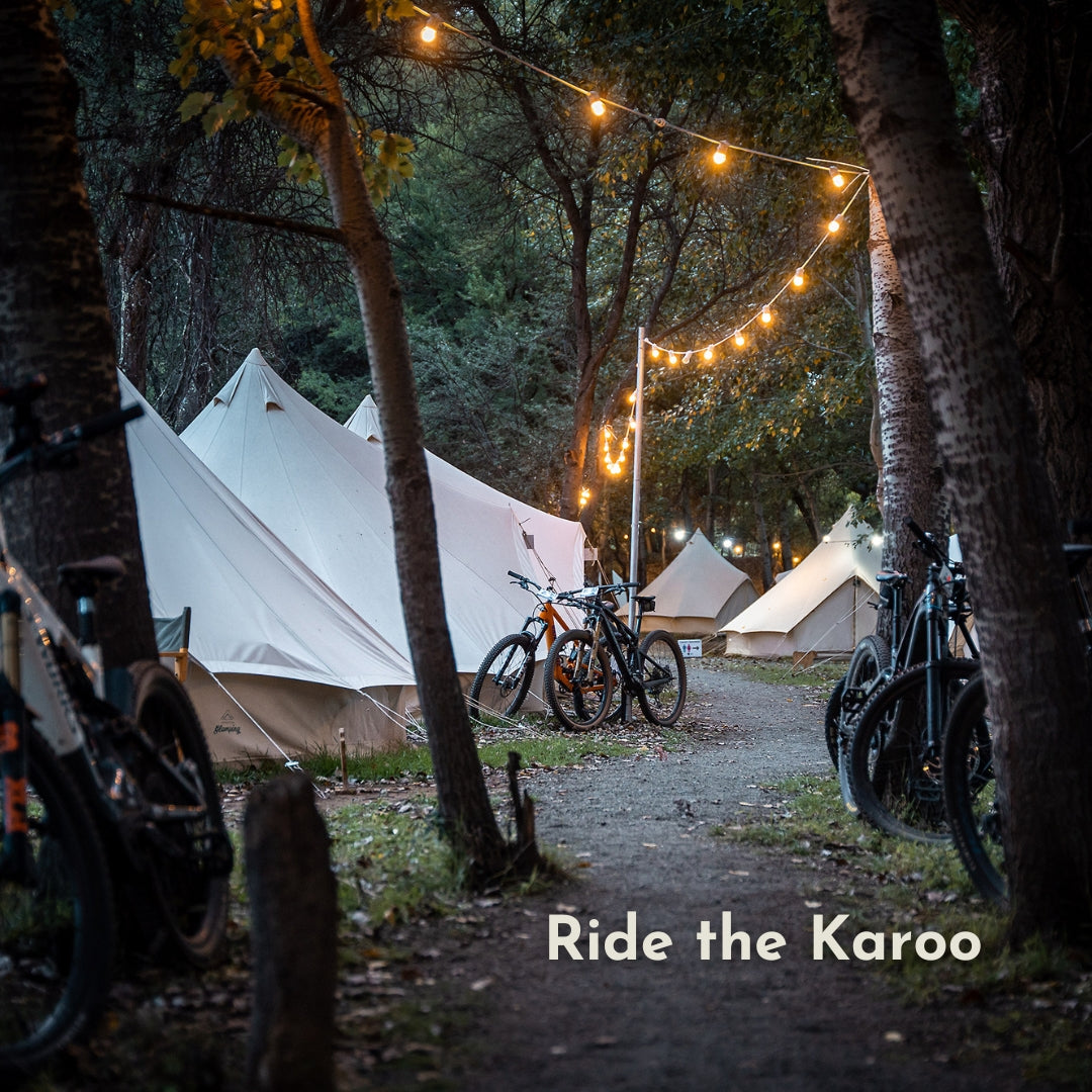 White Festoon String Lights with warm white G45 globe bulbs strung across a South African outdoor venue at Ride the Karoo at dusk