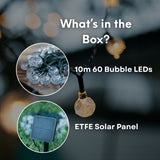 Promotional image of LED fairy lights with close-ups and text about product components.