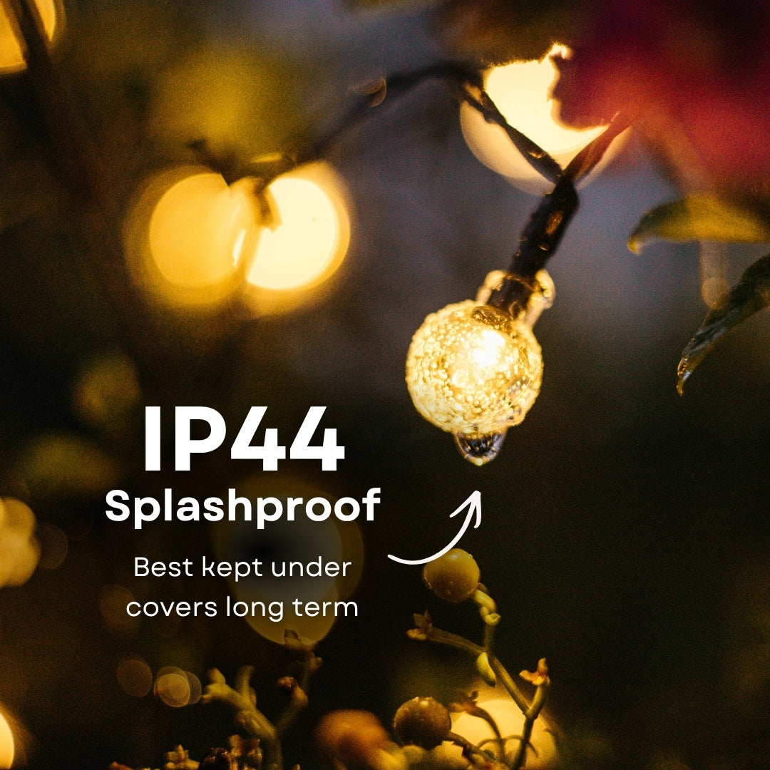Fairy lights with IP44 splashproof feature text overlay