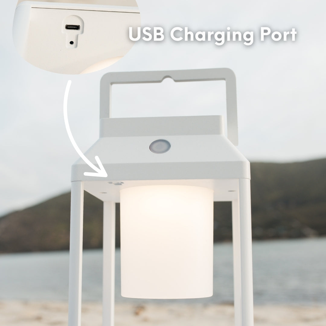 Closeup of the USB charging port on the Solar Glow Lantern