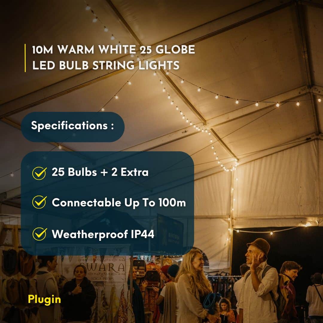 Warm white LED bulbs string lights for outdoor garden patio - 10m length
