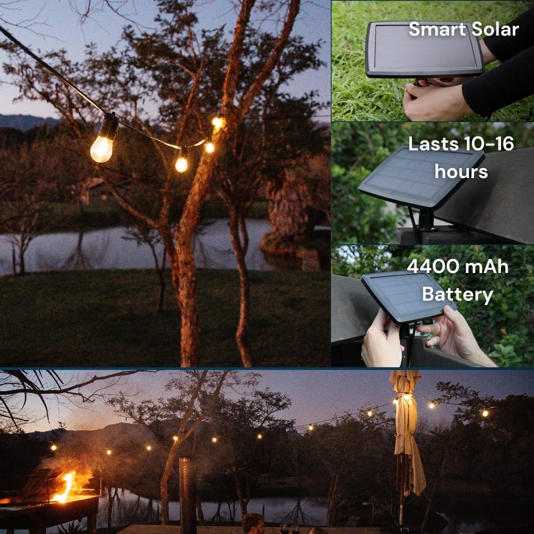 Stellar Lighting 10m Solar LED Festoon – Heavy Duty Vintage Bulb Outdoor String Lights