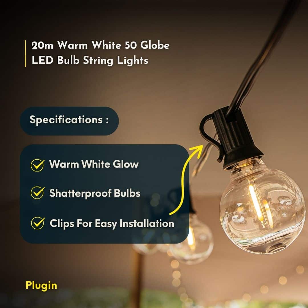 Warm white LED bulbs string lights for outdoor garden patio - 10m length