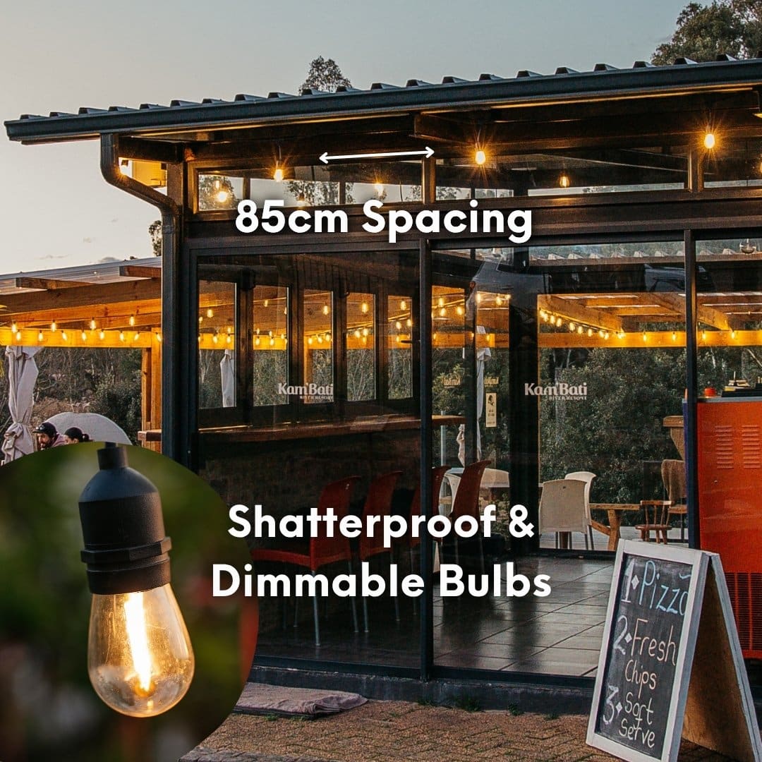 Stellar Lighting 10 m Festoon Vintage Bulb String Lights – Warm White (10 LED) Stellar Lighting 10 LED festoon vintage bulb string lights 10m warm white outdoors