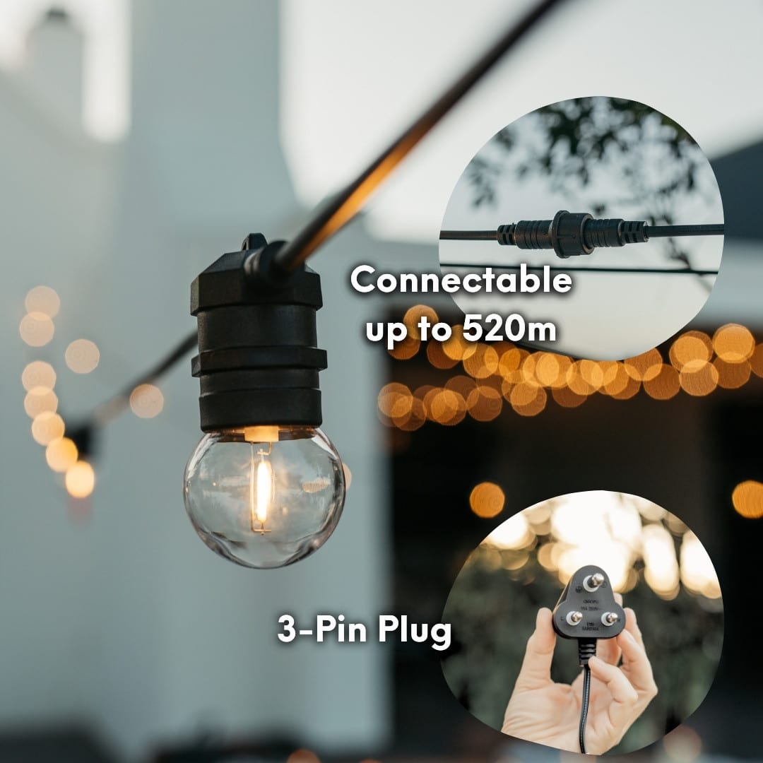 Outdoor festoon lights South Africa 10m LED string lights with IP65 weatherproof rating and warm white retro bulbs for patios and gardens