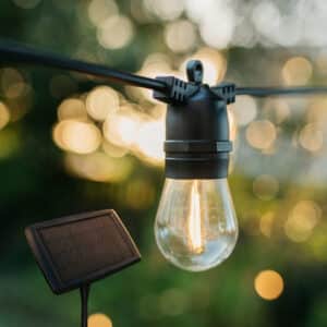 10m solar LED festoon string lights with vintage bulbs and ETFE Solar Panel