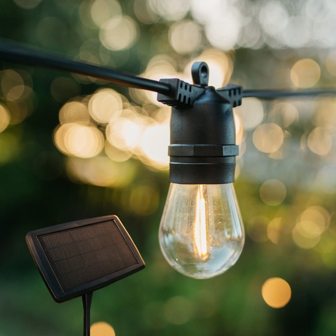 10m solar LED festoon string lights with vintage bulbs and ETFE Solar Panel