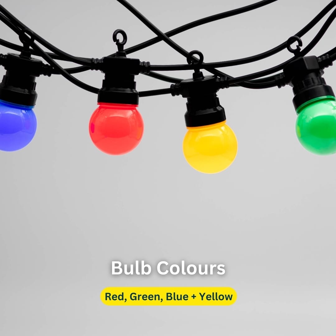 Stellar Lighting Solar 10 Multi-Colour LED Festoon Bulb String Lights - 10m