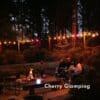 Stellar Drop String Lights installed across a restaurant terrace or outdoor venue, casting warm ambient light at dusk