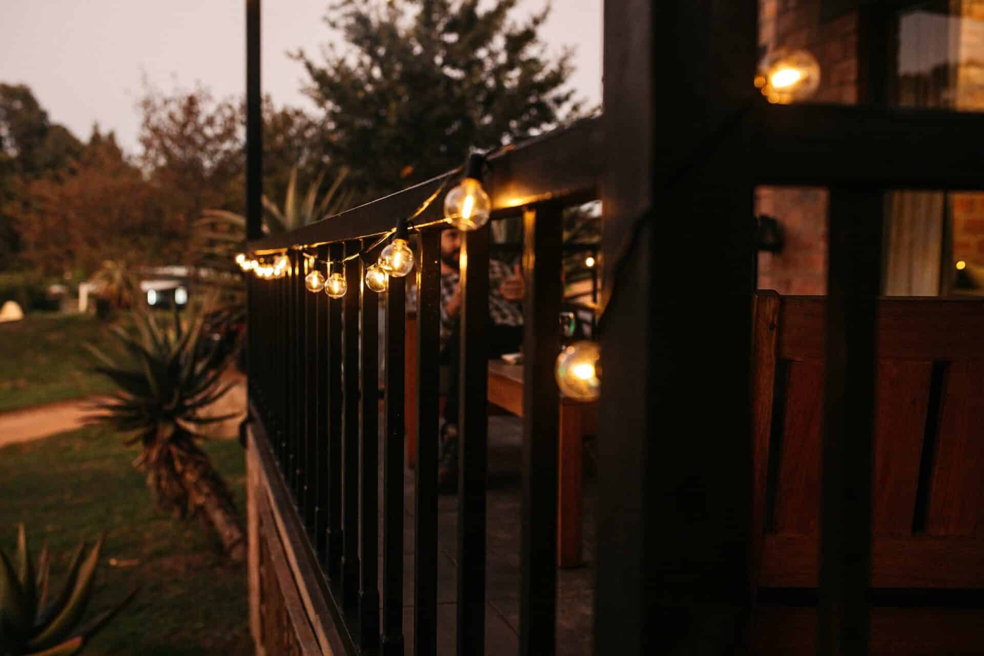 10m solar-powered warm white string lights with 25 LED bulbs for outdoor use in South Africa, perfect for gardens, patios, and load shedding lighting.