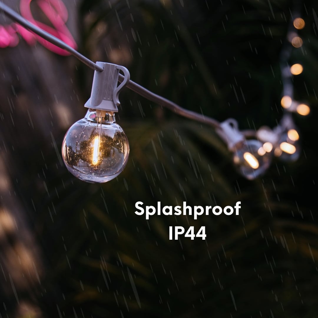 Classic white 5m LED string lights with 16 bulbs on white cable, connectable up to 25m, for outdoor and indoor use by Stellar Lighting