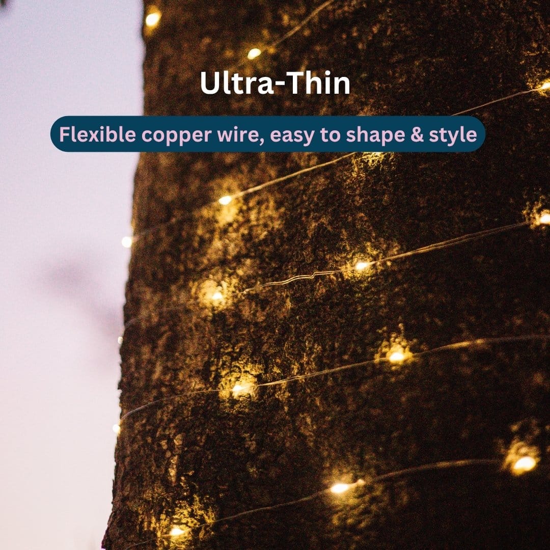 Coiled copper wire string lights with warm white LEDs