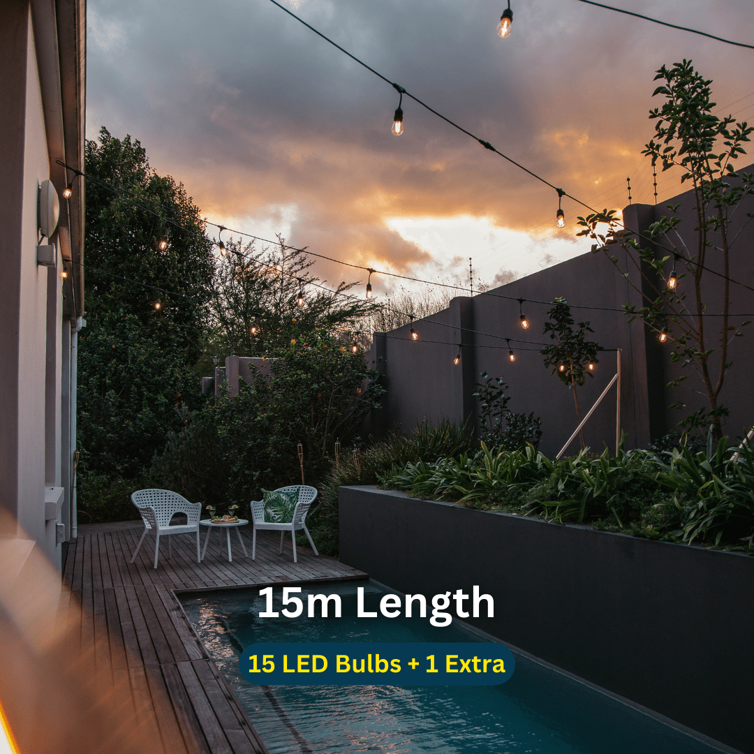 15m Solar 15 LED Festoon Heavy Duty Vintage Bulb String Lights 15m solar LED festoon heavy-duty vintage bulb string lights.