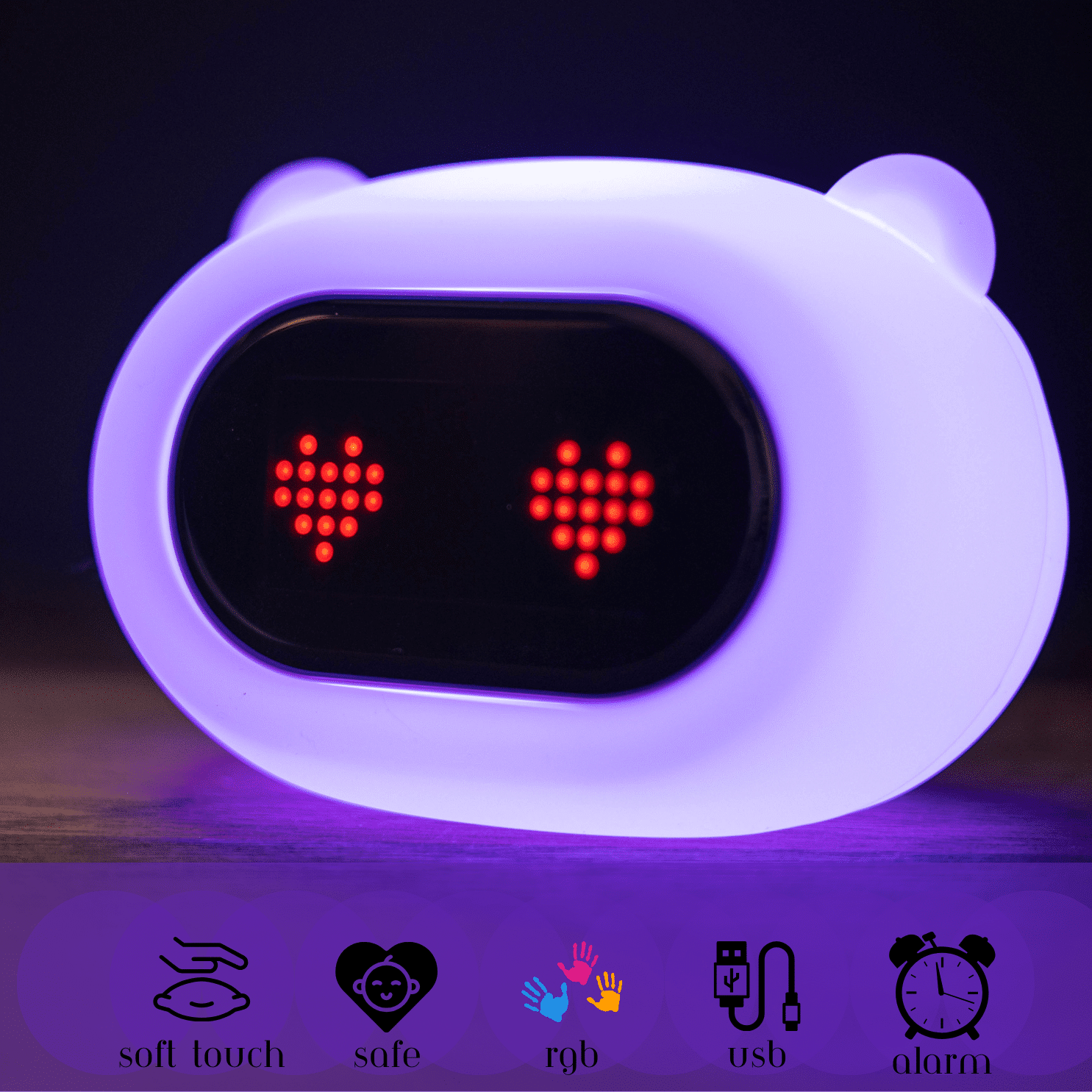 Rechargeable LED Kids CLOCK Night Light on bedside table