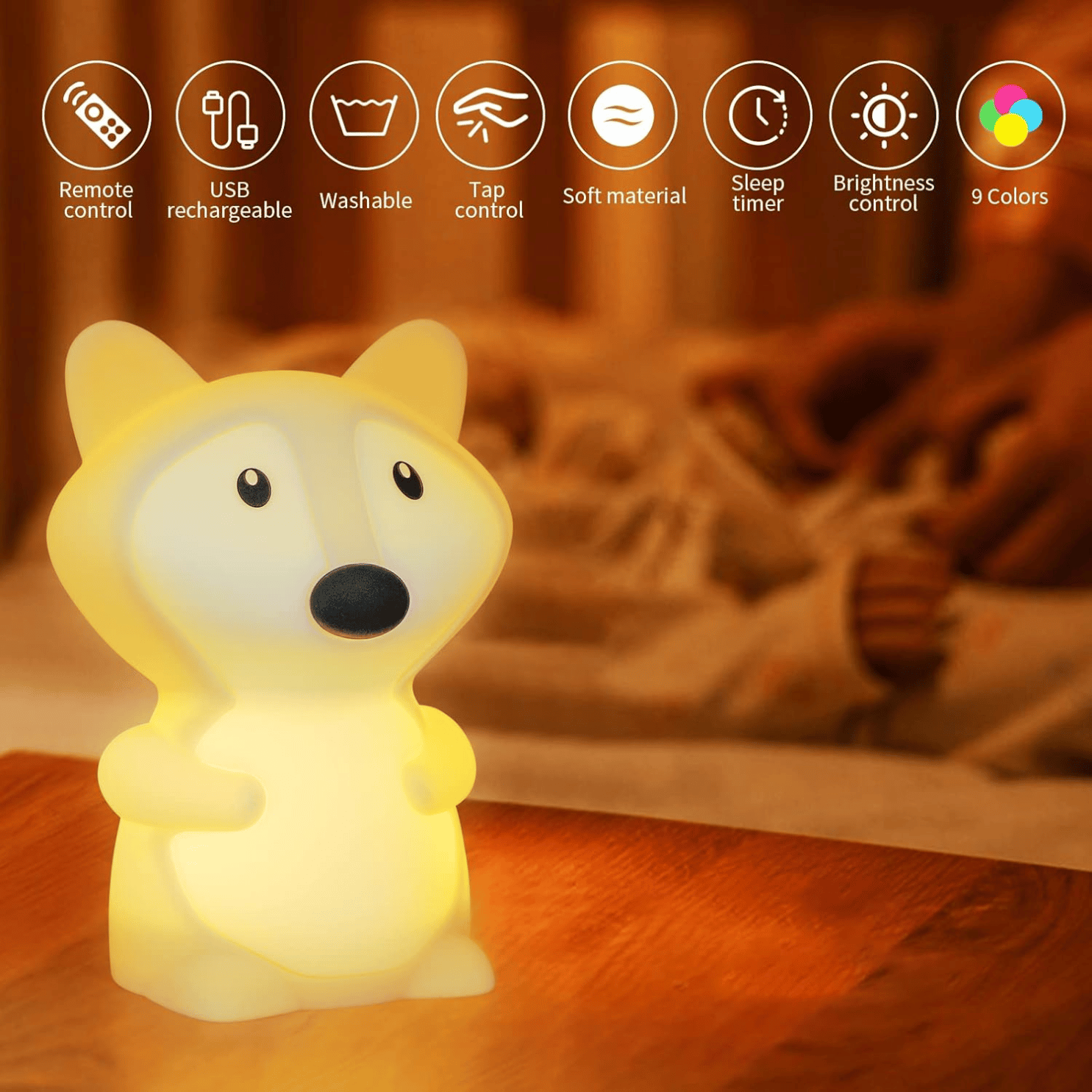 Cute fox-shaped night light emitting a gentle glow