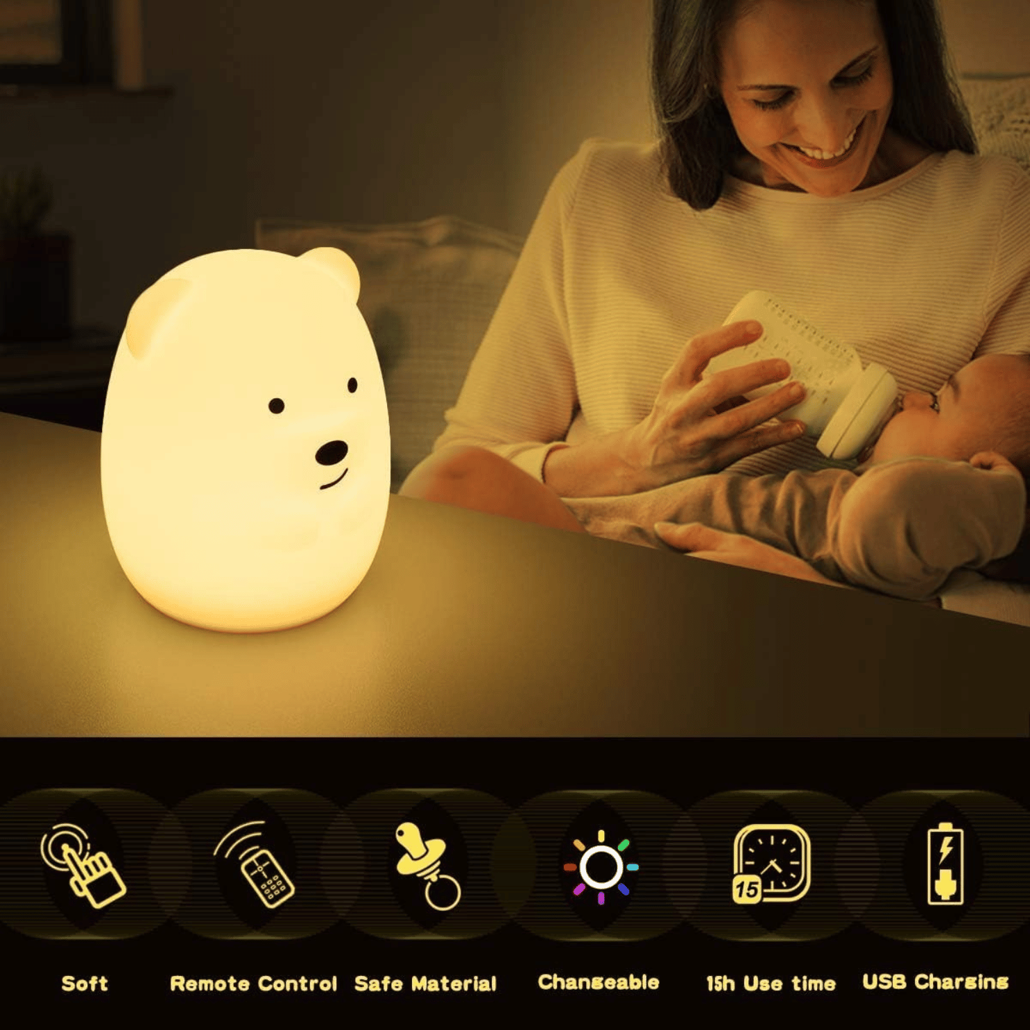Rechargeable LED Kids BEAR Night Light by Stellar Lighting