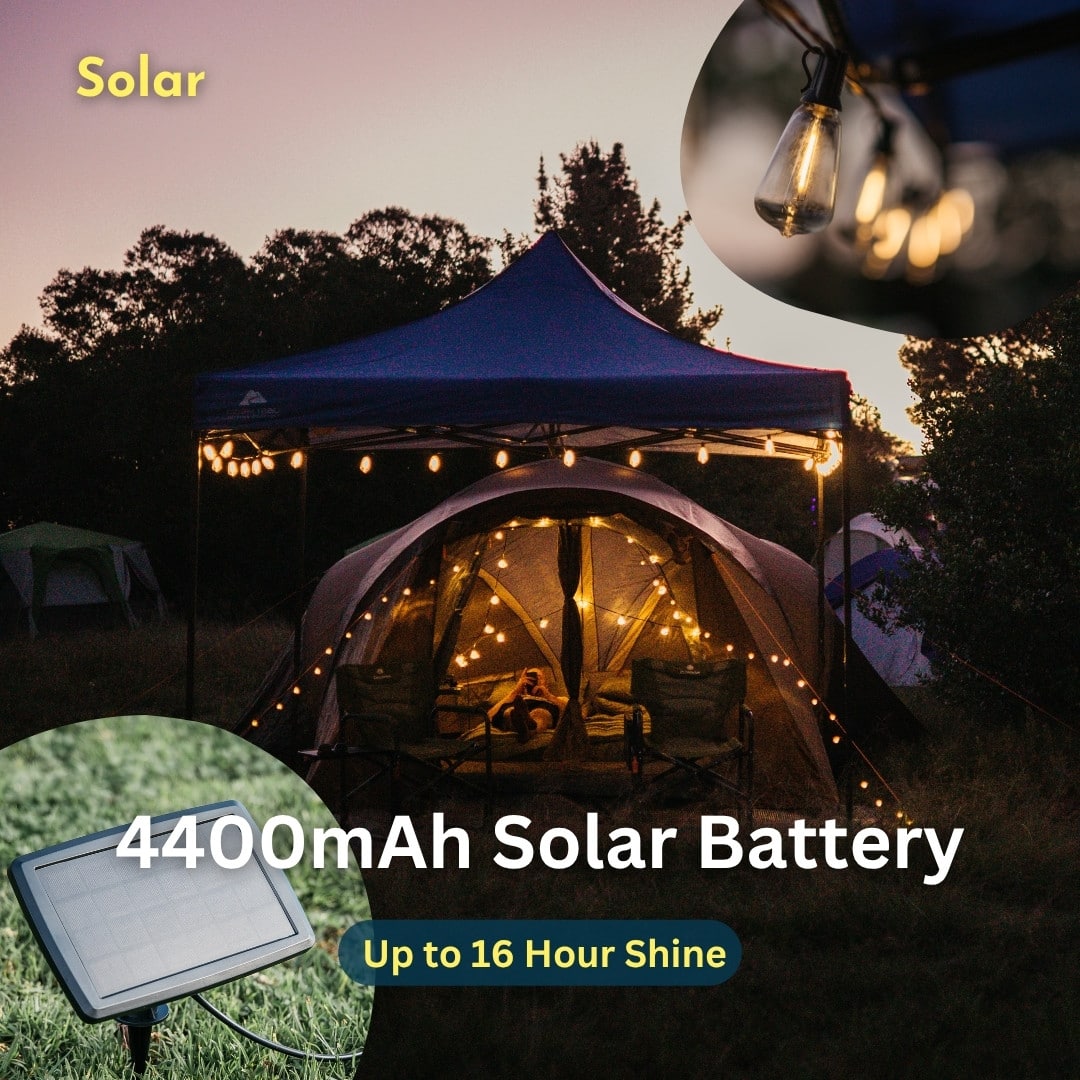 Solar 10m Vintage LED Bulb String Lights for Outdoor Use Solar-powered vintage LED string lights glowing at dusk in an outdoor setup