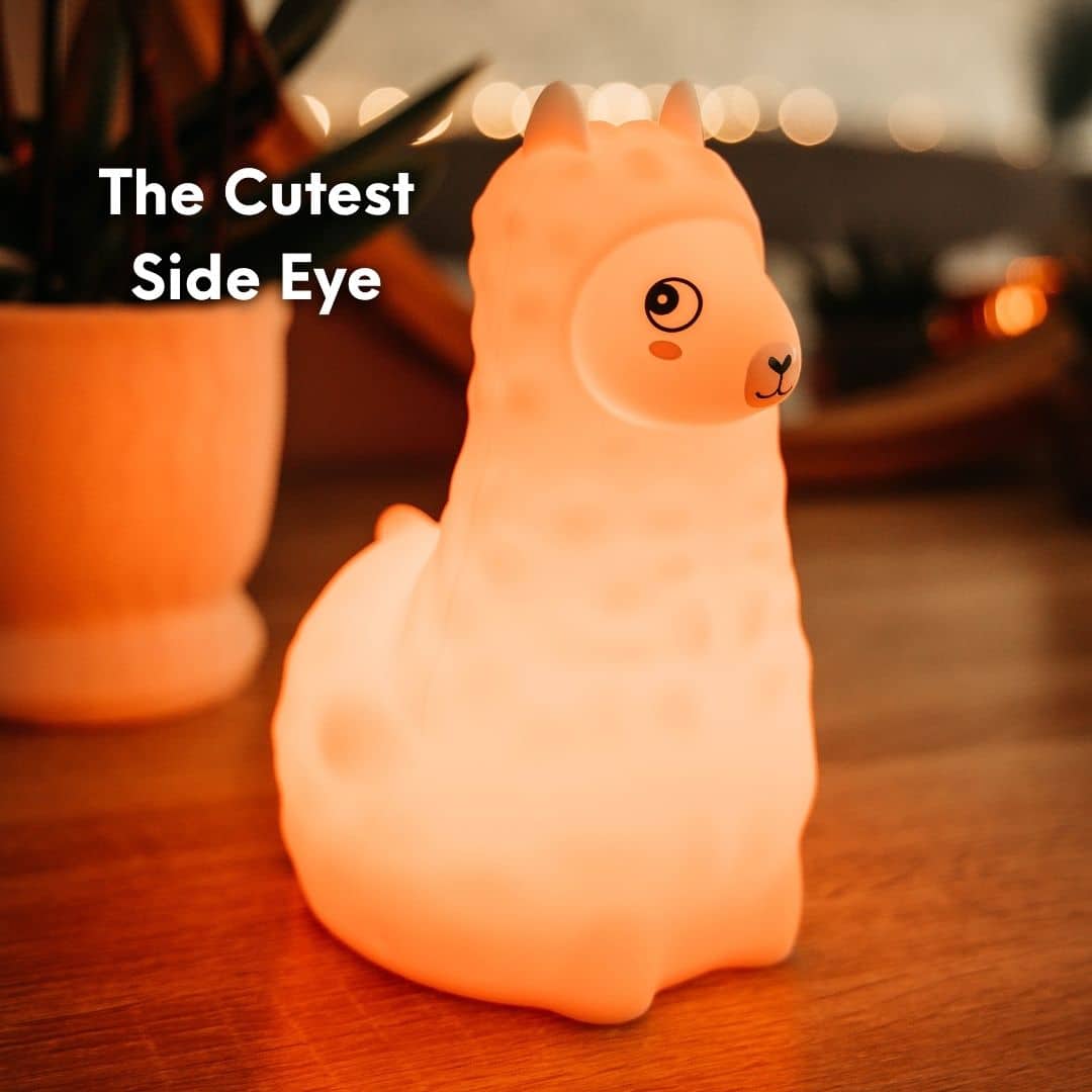 Llama Night Light for kids – soft, colorful, rechargeable bedtime companion with side-eye expression