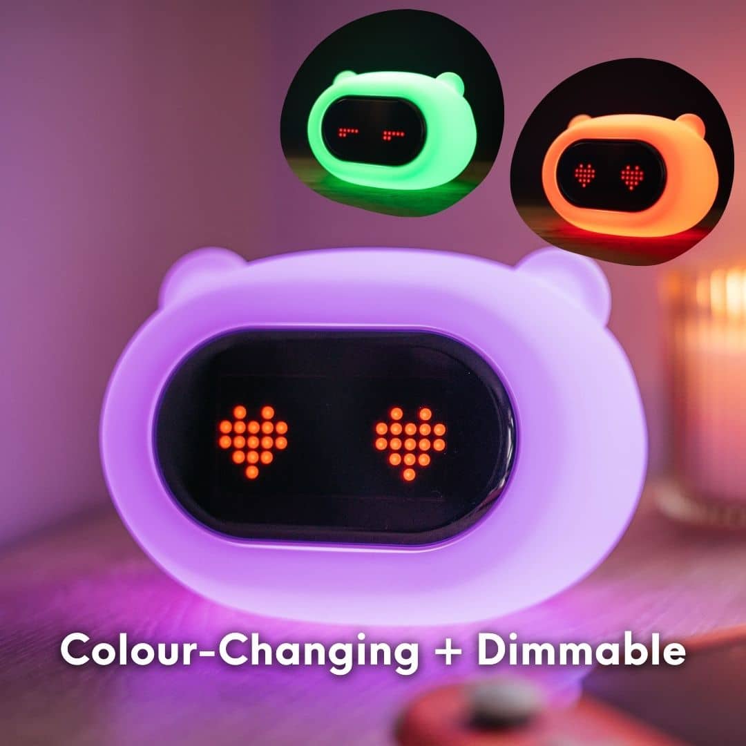 Lighties bear clock night light showing colour changing LED mode for kids