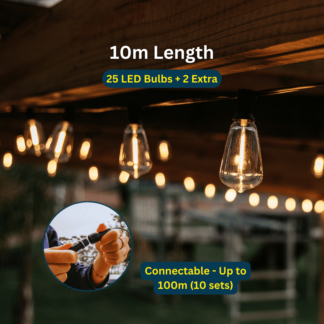 10m vintage LED bulb string lights for outdoor garden use.