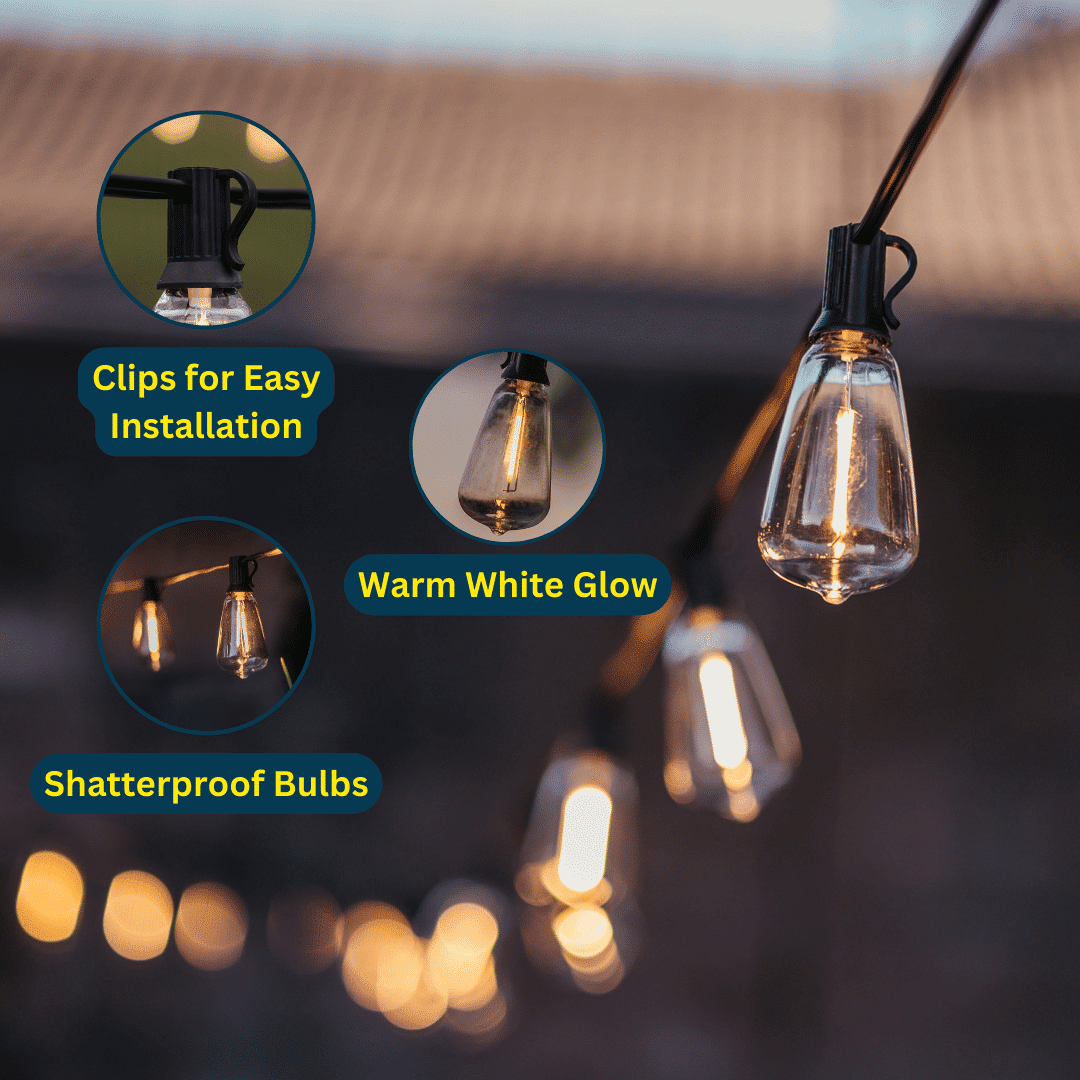 10m vintage LED bulb string lights for outdoor garden use.