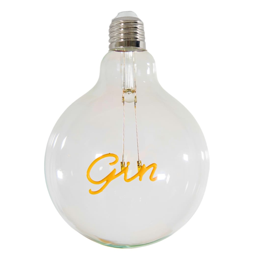 Retro Edison G125 GIN LED Bulb with the Word "GIN" Inside