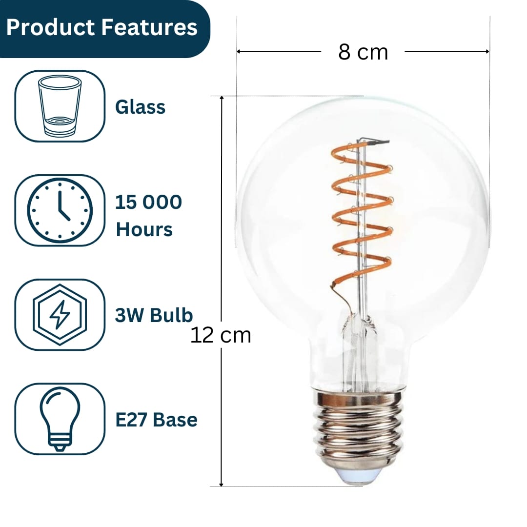 Retro Edison Spiral G80 Warm White LED E27 3W Retro Edison Spiral G80 Warm White LED E27 3W Bulb