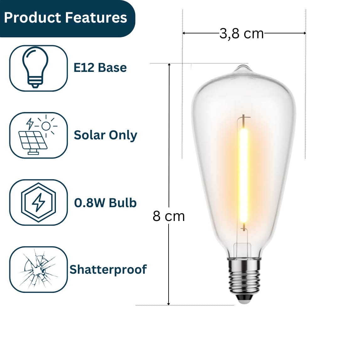 Vintage Edison Light Bulb ST38 LED E12 0.8W Solar 6 Pack Vintage Edison ST38 LED E12 0.8W Solar Bulbs 6 Pack