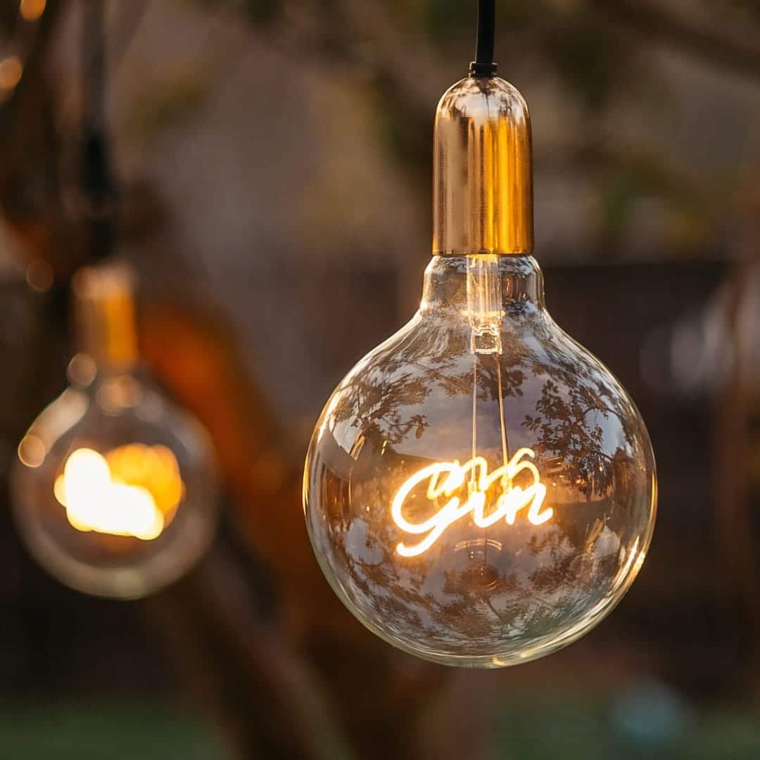 Retro Edison G125 GIN LED Bulb with the Word "GIN" Inside