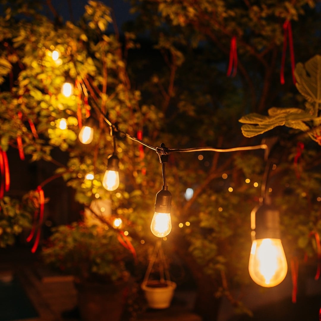 20m 40 LED Festoon Vintage Drop String Lights hanging in an outdoor setting