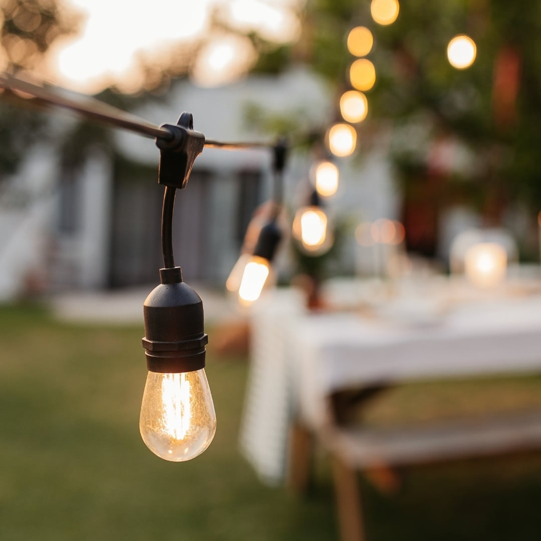 20m 40 LED Festoon Vintage Drop String Lights hanging in an outdoor setting
