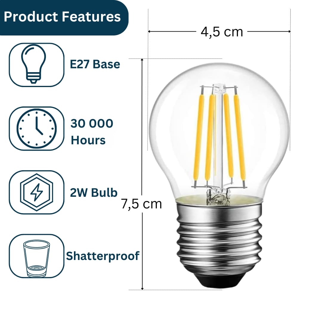Retro Edison G45 Warm White LED E27 2W 6 Pack
