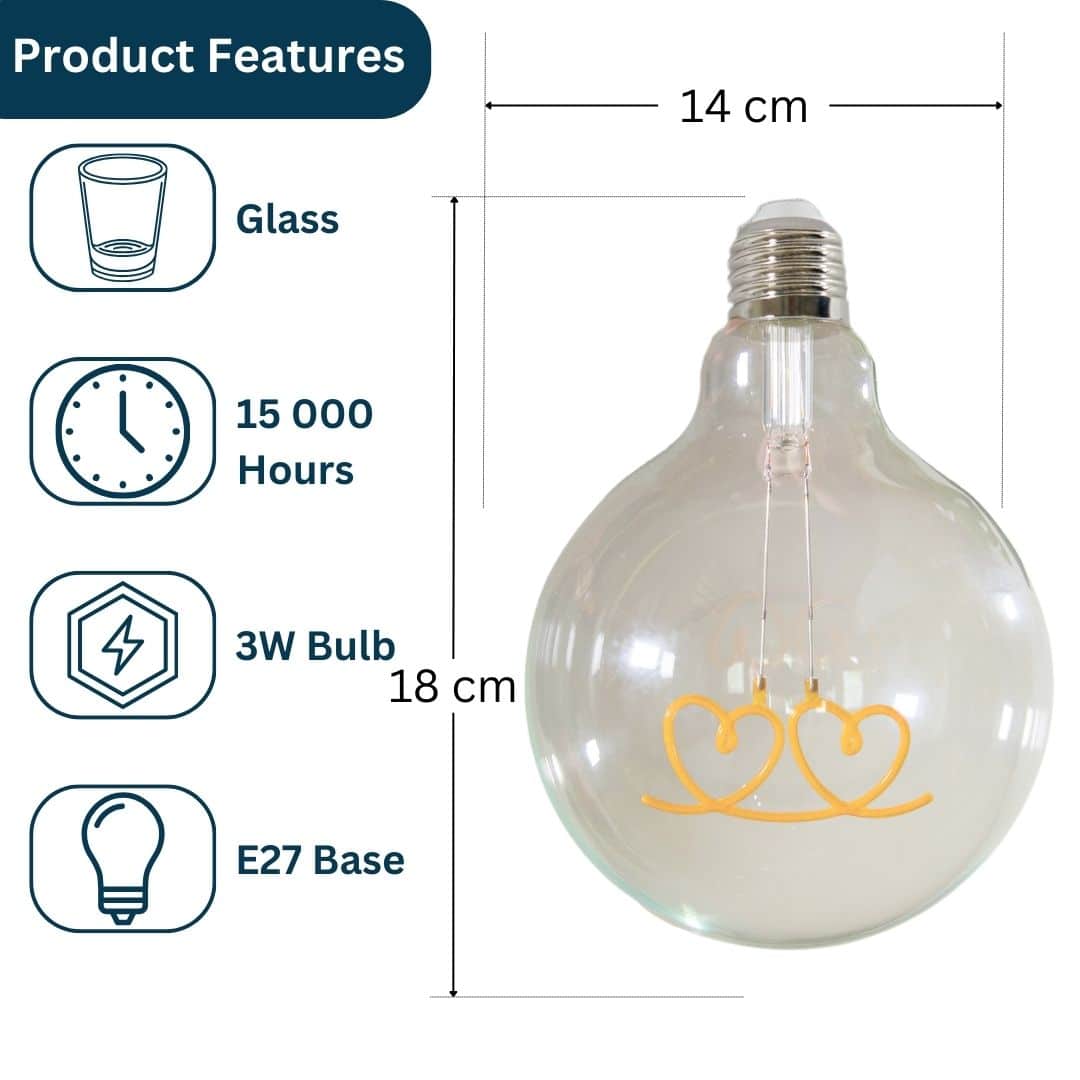 Retro Edison G125 HEARTS LED E27 3W Light Bulb with Heart Shapes Inside
