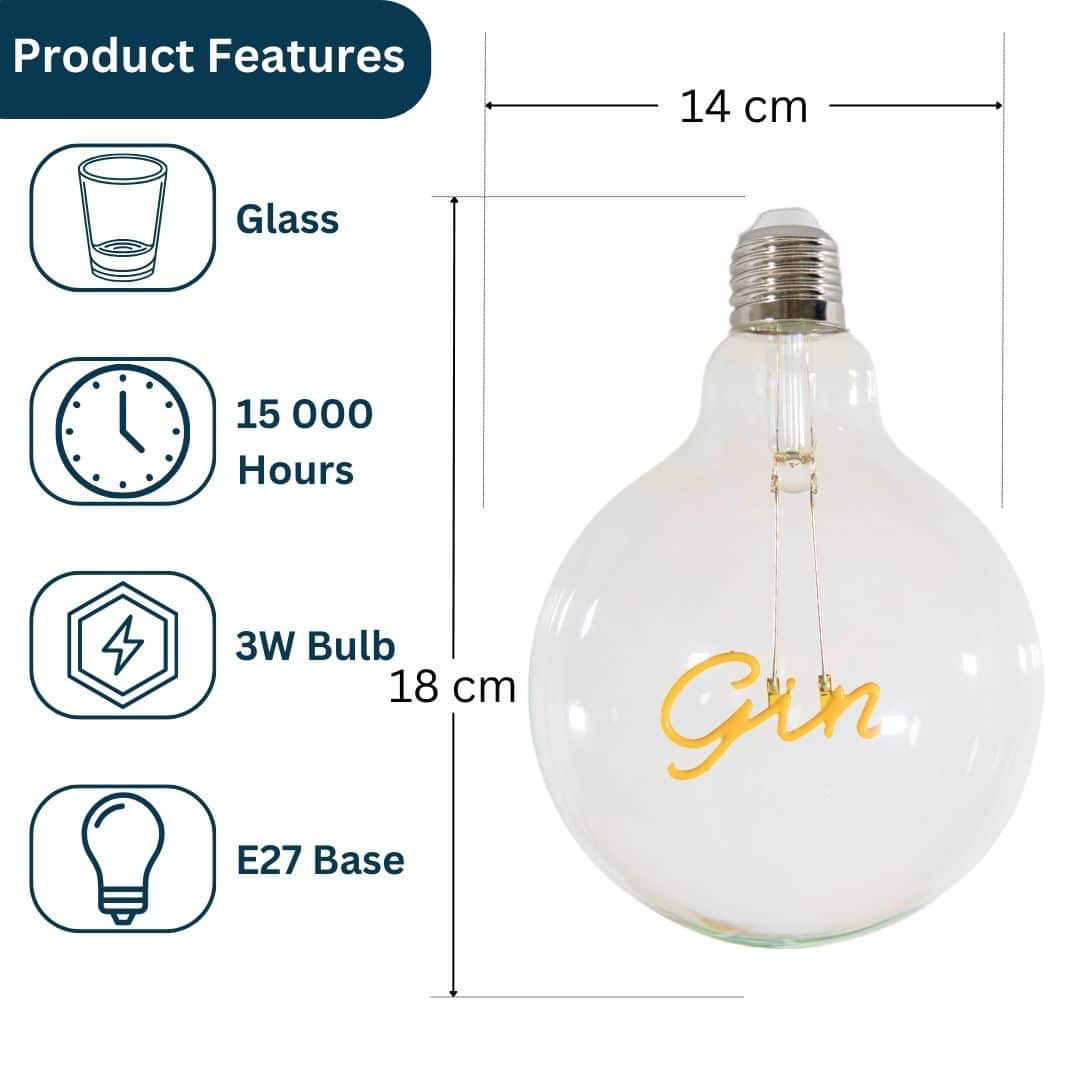 Retro Edison G125 GIN LED Bulb with the Word "GIN" Inside
