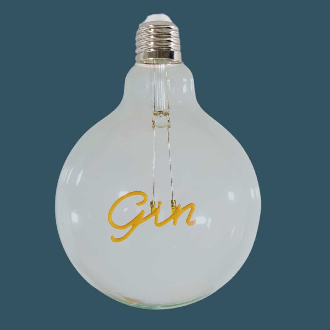 Retro Edison G125 GIN LED Bulb with the Word "GIN" Inside