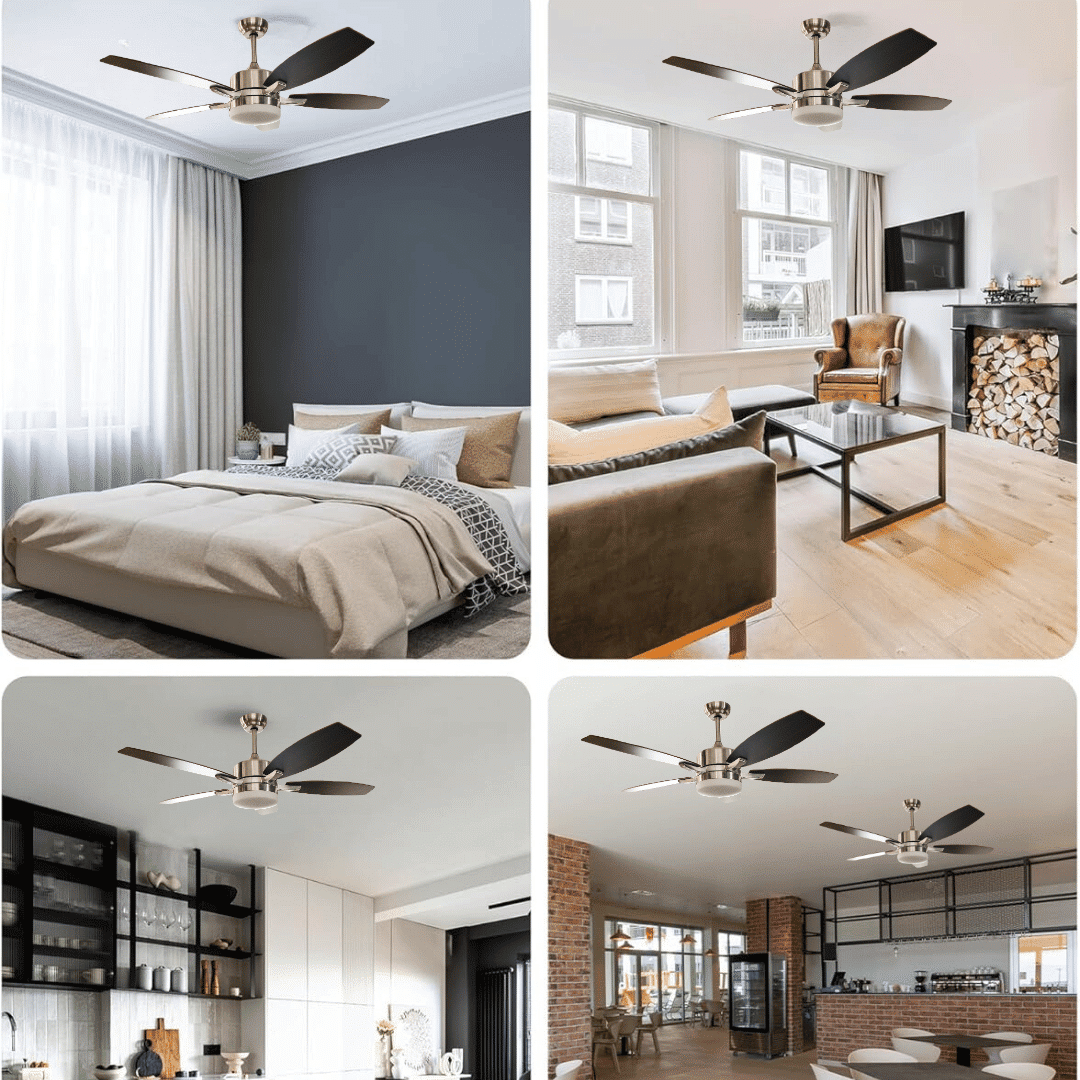 52-inch ceiling fan with light and remote control, featuring brown oak blades.