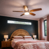 52-inch ceiling fan with light and remote control, featuring brown oak blades.