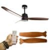 52-inch ceiling fan with light and remote control, featuring three dark brown oak blades.